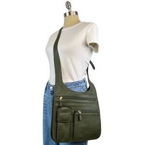 JP Ourse & Cie Green Pebbled Leather Traveler Organizer Leather Crossbody Bag